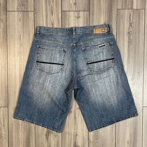 Ecko unltd Men's Blue Denim Shorts with brown design